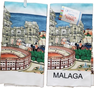 Set of 2 Same Microfiber Kitchen Towels (15"x25") SPAIN, MALAGA LANDSCAPES, AM - Picture 1 of 8