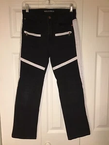 Brooklyn Laundry Black Denim Unisex Sz 16 White Side Stripe Moto Jeans - Picture 1 of 10
