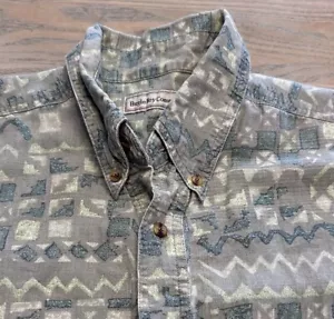 VTG 90s Bugle Boy Abstract Geometric Shirt Mens XL Button Up Short Sleeve Ramie - Picture 1 of 17