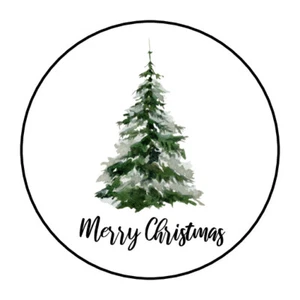 48 MERRY CHRISTMAS TREE ENVELOPE SEALS LABELS STICKERS 1.2" ROUND - Picture 1 of 1