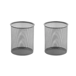 Office Round Desk Steel Mesh Pencil Cup Pen Holder Silver, 2210-2374 Pack of 2 - Picture 1 of 4