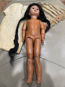 Antique  12" Scowling AM Native American Indian Bisque Head Composition Doll