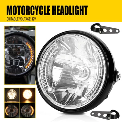 7"Inch LED Motorcycle Turn Headlight W/Black Light Housing Bucket For BMW Honda - Image 1 of 4