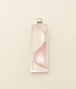 Gorgeous Pink & White Mother of Pearl Inlaid Long Pendant 925 Silver #20371 - Picture 1 of 18