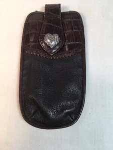 Brighton Dark Brown Embossed Soft Leather Glasses Case Heart Closure (Lot F) - Picture 1 of 5