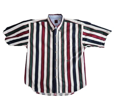Vintage Ruff Button Down Shirt Striped Red Green White Colorblock 90’s Blokecore - Image 1 of 4