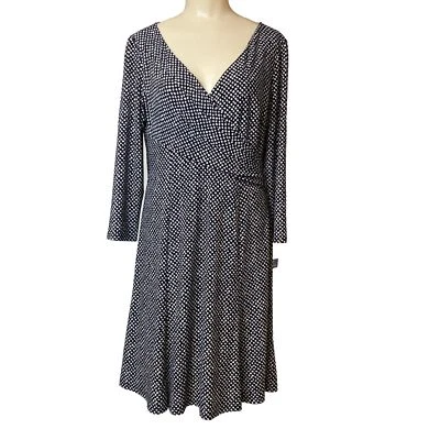 Vestido Chaps para mujer talla L negro con lunares blancos envoltura sintética mangas 3/4 nuevo Foto 1 de 4