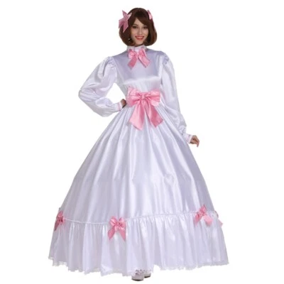 Gótico Lolita Niña Criada Sissy Bloqueable Blanco Satén Vestido Cosplay Disfraz A Medida Foto 1 de 4
