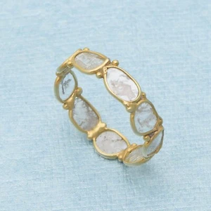 14k Gold Plated Wedding Ring 1.00 CTW Natural Diamond Polki Women Eternity Ring - Picture 1 of 10