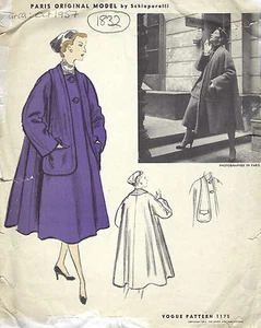 1957 Vintage VOGUE Sewing Pattern COAT Medium B32-34" (1832) By Schiaparelli - Picture 1 of 5