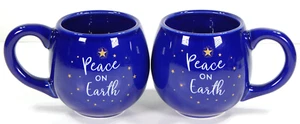 2 ECCOLO WORLD TRAVELER 2021 CERAMIC COFFEE MUG COLBALT BLUE PEACE ON EARTH EUC! - Picture 1 of 14