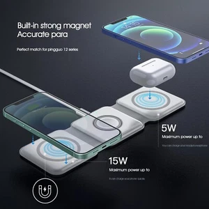 Station de charge sans fil | Certifiée Qi 3 en 1 pour téléphones, AirPods, iWatch - Photo 1 sur 6