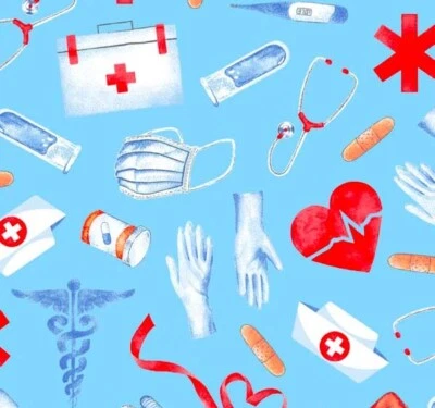 Tela de cuarto de grasa de algodón azul enfermera de primera respuesta Fabric Traditions  Foto 1 de 3