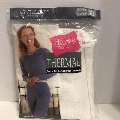 Vintage 2000 Hanes Her Way Thermal Ankle Length Pant White Size 42-44 XL   NEW - Image 1 of 4