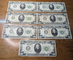 Lot of 7 x 1928 $20 Green Seal Federal Reserve Notes - Picture 1 of 19