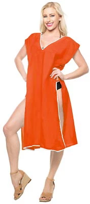 LA LEELA Women's Plus Size Swim Beach Dress Cover Ups Swimwear US 8-14 Orange_C2 - Image 1 of 3