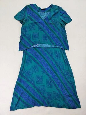 Maxi conjunto de vestido y top vintage años 90 para mujer Miss Dorby talla 12P azul verde Foto 1 de 4