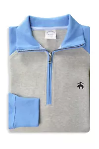 Brooks Brothers Mens Grey Blue Two Tone Cotton 1/2 Zip Sweater, XL XLarge 8310-4 - Picture 1 of 2