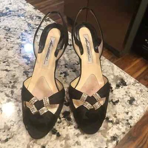 Brian Atwood crystal embellished satin heels 7.5 - Picture 1 of 6