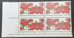 US Scott # 2166, Poinsettia, Plate Block of (4) 1985 22¢ Stamps, MNH - Picture 1 of 2