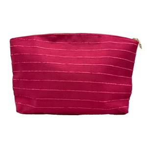 Lancôme Rosa gestreifte Make-up-Tasche mit Rhinestore Rose Reißverschluss-Anhänger - Bild 1 von 8