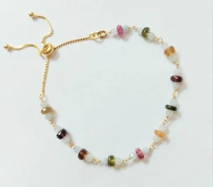 Bracciale in argento 925 dorato oro con acquamarina sfaccettata e tormaline - Foto 1 di 6