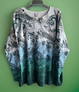 Neu mit Etikett Chico’s Damen Pullover Pulli Paisleymuster Morning Sky Ombré XL - Bild 1 von 4