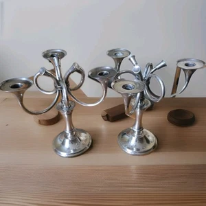 Ercuis Paar Kerzenleuchter Modell Cheverny Metall versilbert Jagdhorndekor - Bild 1 von 24