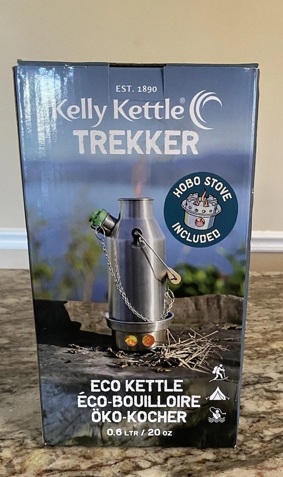 Kelly Kettle Trekker 不锈钢露营水壶和流浪汉炉 轻量级 全新  — 第 1/4 张图片