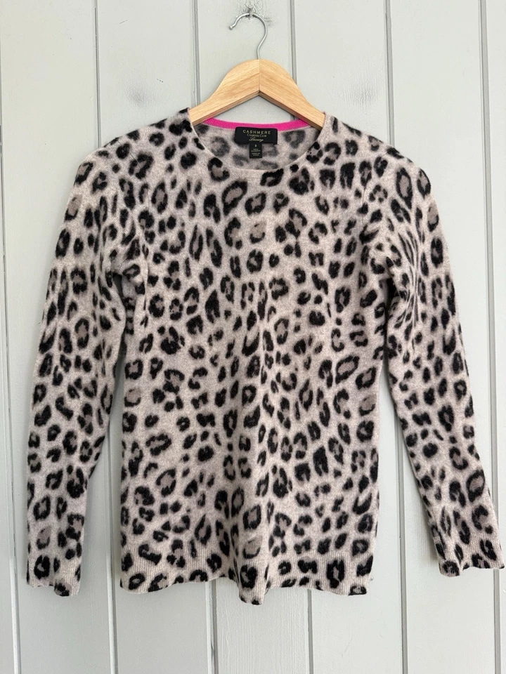 Suéter Charter Club 100% Cachemira Estampado Leopardo S Pequeño Gris Suave Lujo Foto 1 de 4