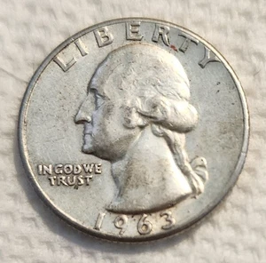 1963 Silver Washington Type "B" Error Quarter-Space btwn E&S & Leaf Touching A. - Picture 1 of 4