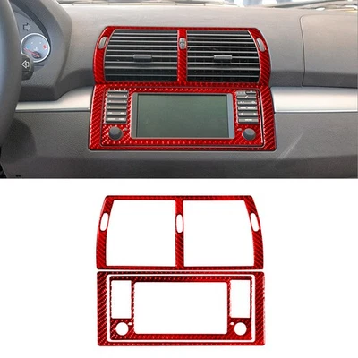 Cubierta de consola central interior de fibra de carbono roja tipo A 3 piezas para BMW X5 E53 Foto 1 de 4