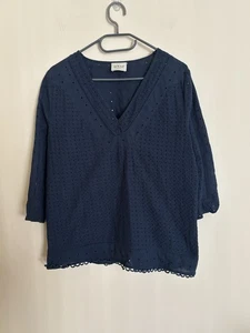Wrap London Size UK 12 Womens Broderie Anglaise Navy Cotton Blouse - Picture 1 of 12