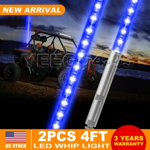 2X 4FT 5050 Blue LED Lighted Antenna Light Whip w/ Flag For Polaris ATV RZR UTV - Picture 1 of 12