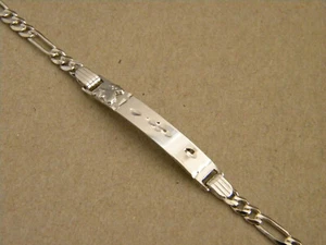 Rhodinierte Damen-Figarokette ID-Armband mit Teddybär 8,25 Zoll lang 6 mm breit - Bild 1 von 3