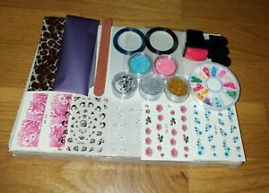 NAIL ART SET/KIT BRUSHES FLOWER NAIL FOIL RHINESTONES GEMS FILES STAMPING PLATE 