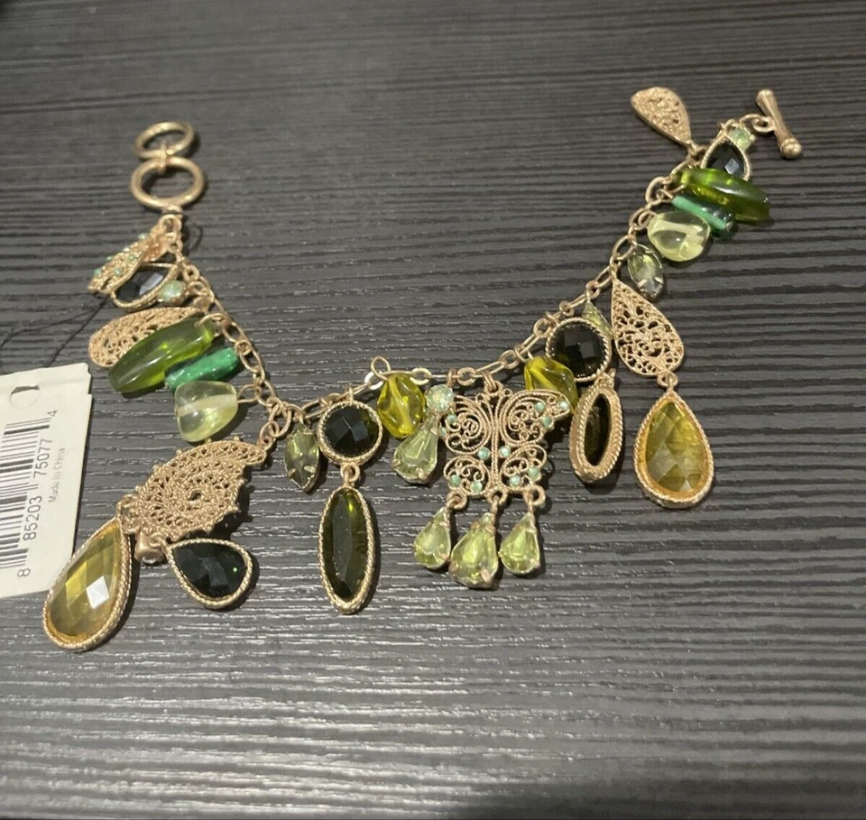 Браслет зеленый филигранный подвеской подвески богемное золотистый печенье Lee оригинальный ярлык - Изображение 1 из 1