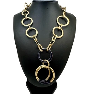 Chico's Necklace Jewlery Statement 20" Adjustable Gold Tone Circles Blue Accent - Picture 1 of 6