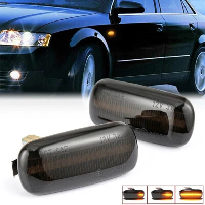 2X Sequential Amber LED Smoke Signal Side Marker Light For Audi A3 A4 A6 Quattro - Image 1 of 4