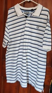 Chaps Stretch Polo Shirt Size 2XLT Mens Striped White Blue  Golf Casual Top - Picture 1 of 9
