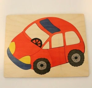 Handmade Car Large Wooden Jigsaw Puzzle Hand Painted Folk Art Unique EUC - Picture 1 of 6