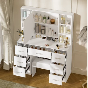 3 Color Lighted Vanity Set Makeup Dressing Table with Led Mirror Dresser Cabinet - Picture 1 of 9