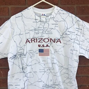 Vintage 90s Arizona State Map Print All Over T Shirt Med Phoenix Spell Out USA - Picture 1 of 11