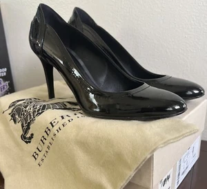 Burberry Women Black Patent Leather Smoked Check Praver 85 size EU 39.5/US 9 - Picture 1 of 14