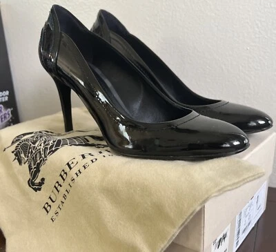 Burberry Women Black Patent Leather Smoked Check Praver 85 size EU 39.5/US 9 - Image 1 of 4
