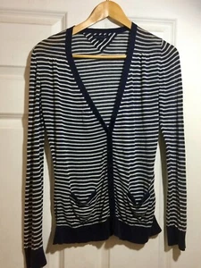 Tommy Hilfiger silk knit cardigan blue and white striped, size M (UK 10/12) - Picture 1 of 4
