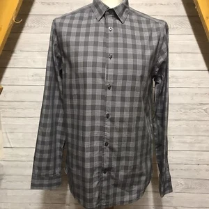 GAP Men’s Designer Grey Check Shirt 100% Cotton Long Sleeve Slim Size Medium M - Picture 1 of 7