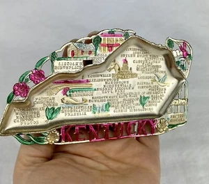 MCM 1950s Vintage State Souvenir KENTUCKY Map Figural Metal Ashtray Trinket Dish - Picture 1 of 6
