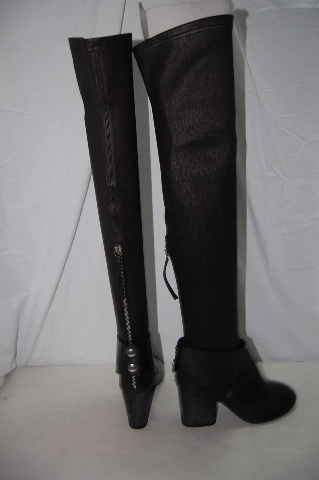 37/ US7❤️Hechas en ITALIA Cuero Negro Elástico Sobre la Rodilla Tacones Altos BOTAS OTK Foto 1 de 4