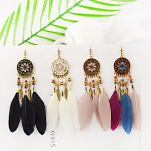 5 Color Bohemian Beads Long Feather Tassel Dangle Gold Wings Women Earrings Gift - Picture 1 of 38